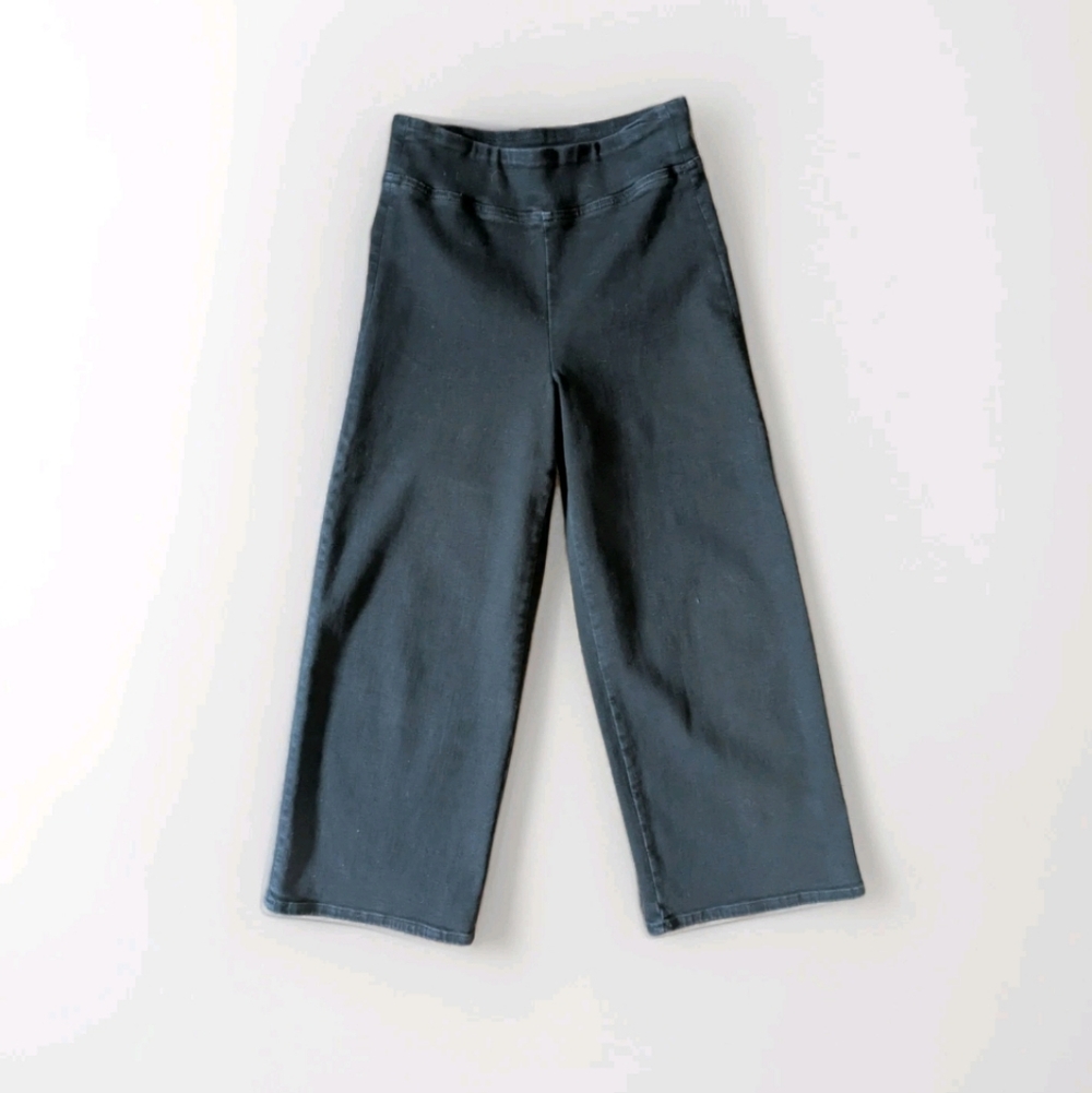 Frame Women Jetset Wide Leg Crop‎ Jean Sheen Noir Size 1 Black High Rise Stretch